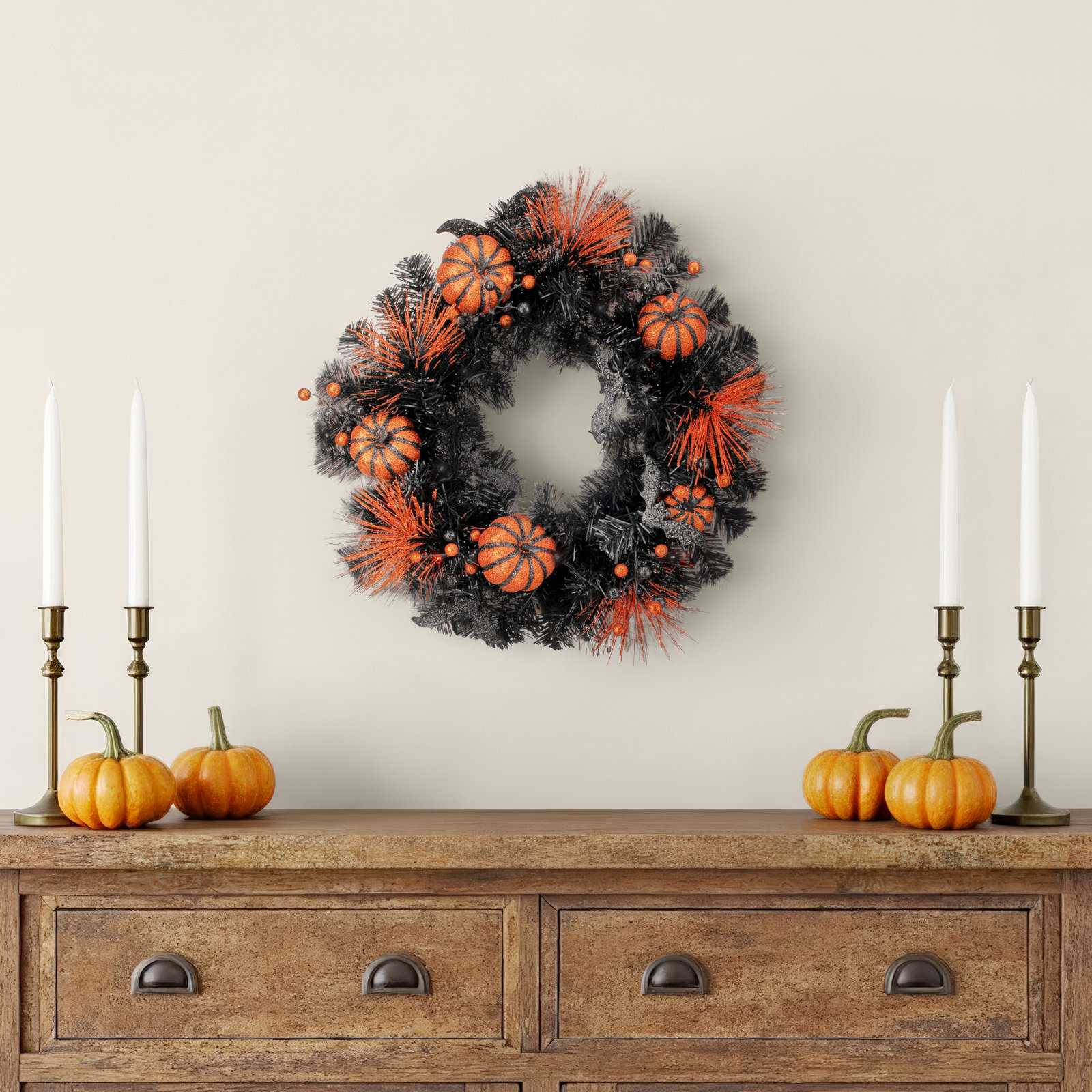 20" LED Battery Operated Timer Halloween Wreath