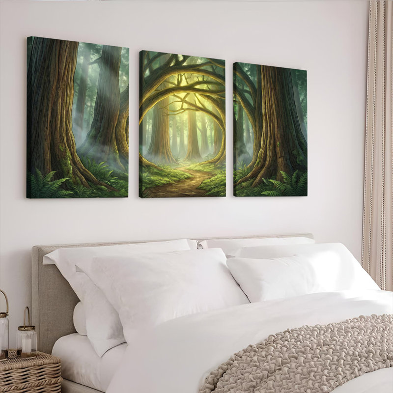 Ensemble de 3 tableaux sur toile « Chemin de la forêt enchantée » pour la décoration du salon et de la chambre., 1218