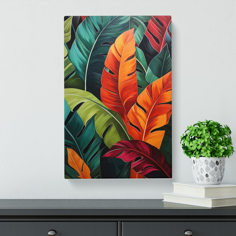 Tropical Leaf Hard Edge Painting - Wrapped Canvas, 60cm H x 40cm W x 3cm D