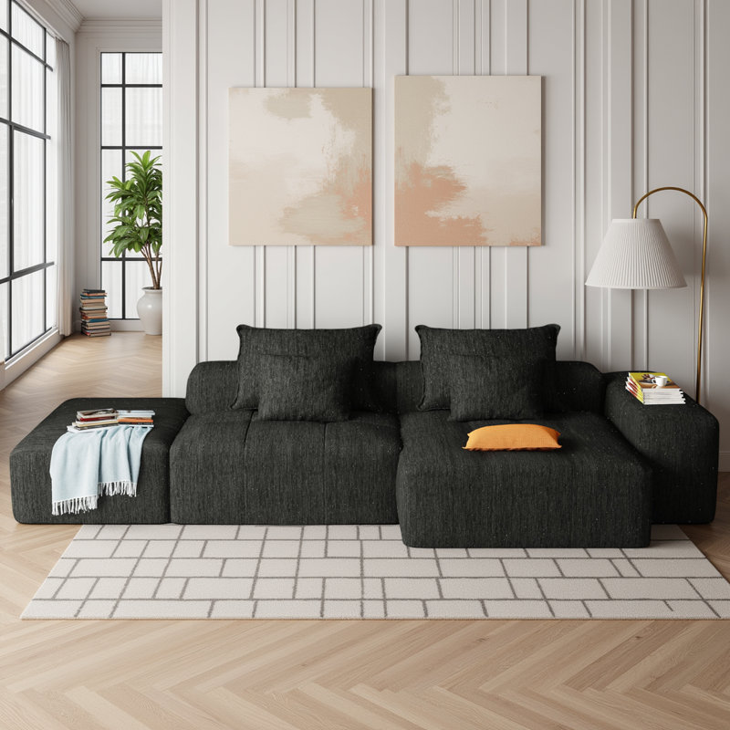 Canapé modulaire surdimensionné désossé surdimensionné, 3 sièges étincelants avec repose-pieds, 4 coussins et chaise longue, aucun assemblage requis?