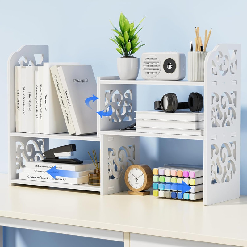 Tablette de bureau pour le dessus du bureau - Tablette de bureau réglable, petites tablettes de table et tablettes de bureau pour l'organisation du bureau, bibliothèque imperméable pour le bureau et la salle de bain, blanc