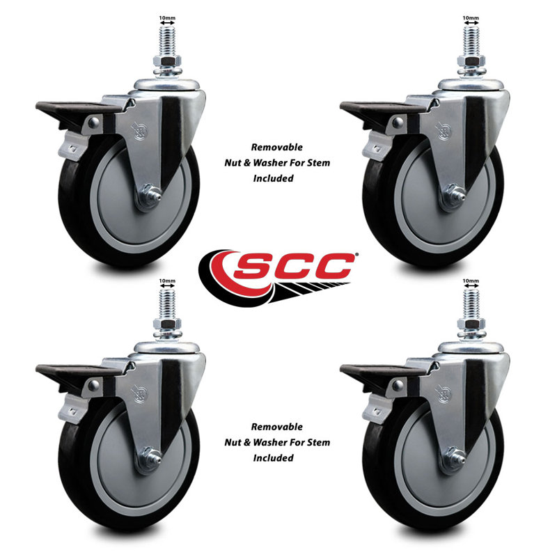 Polyurethane 10MM Threaded Stem Caster with Brake