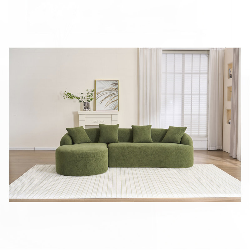 Canapé avec 4 coussins, Chenille vert antique