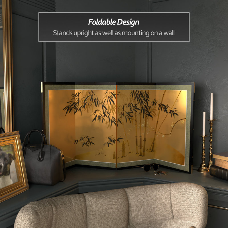 24" Leaf Bamboo 4 Panel Room Divider, 24" H x 48" W