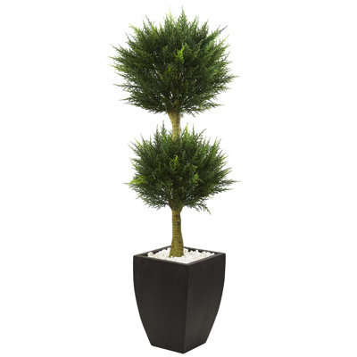 Cypress Topiary Artificial Tree with Black Planter