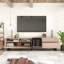 Meuble télé moderne avec double espace de rangement, console média, centre de divertissement avec porte rabattable-489723661