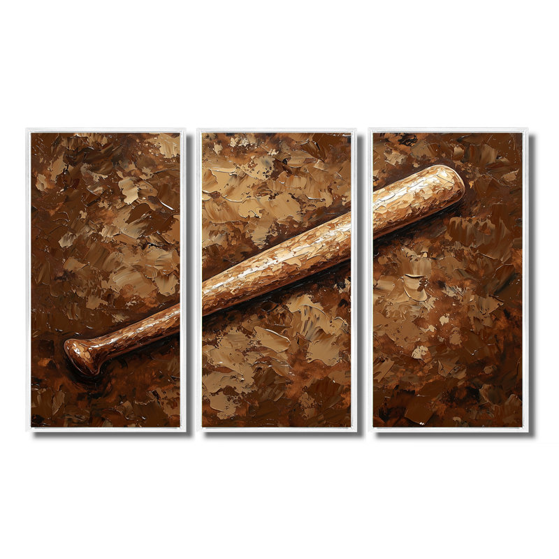 Ensemble de décoration murale Vintage Baseball Bat I - Sport Baseball, 40" H x 60" W, Reproduction avec cadre flottant, Blanc
