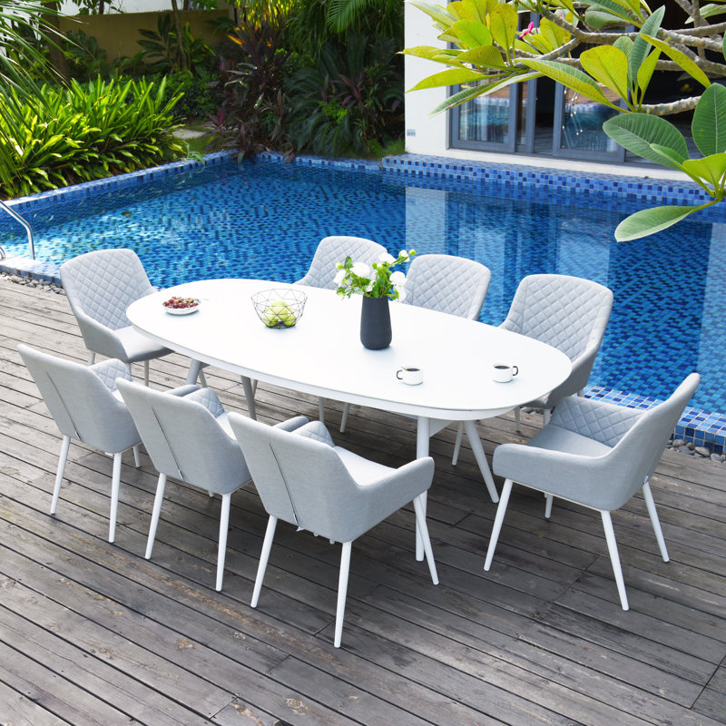 Chillon Outdoor Fabric Zest 8 Seat Oval Dining Set, White
