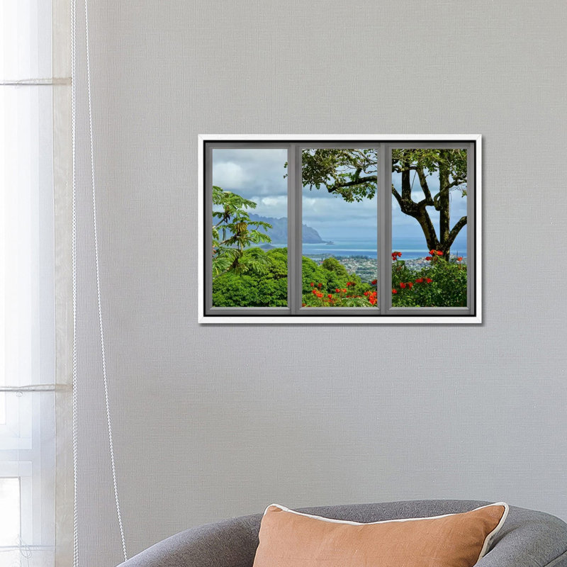 Hawaii Window View - Print on Canvas, 66.04 cm H x 45.72 cm W, Classic Wood Floater Framed