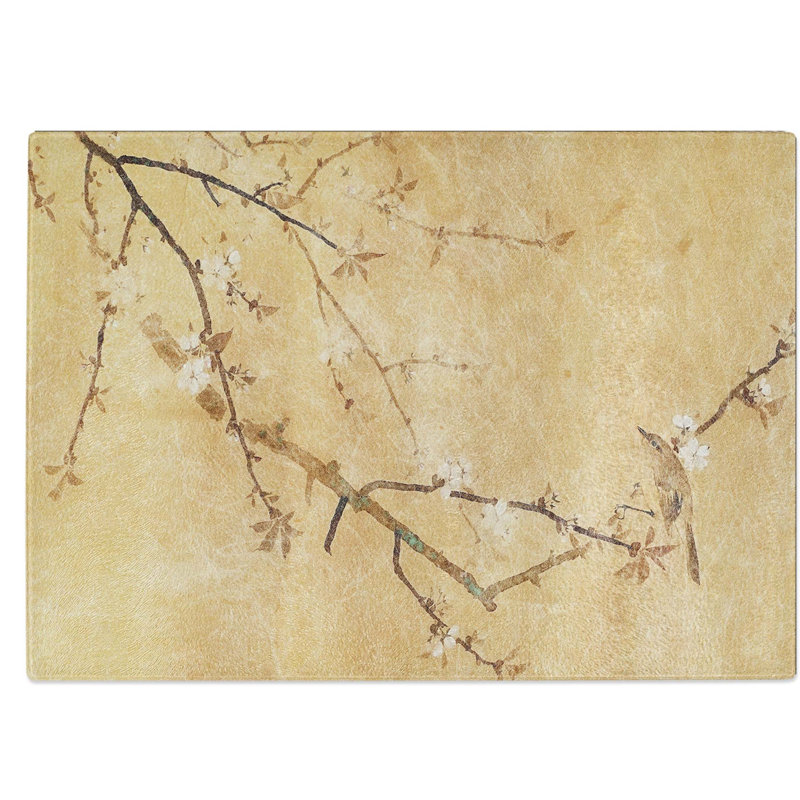 Tempered Glass Bird on Cherry Blossoms Chopping Board, 28.5 cm W x 20 cm L