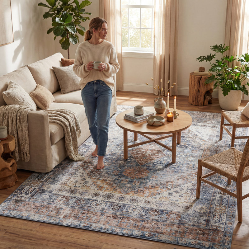  Tapis lavable médaillon Serisse, Rectangle 5 pi 6 po x 9 pi 6 po