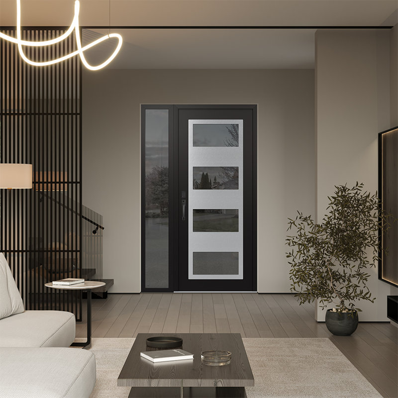 Porte d'entrée avant pré-montée Sidelite, L 53,25 po x H 81,69 po, Oui, Miroitant
