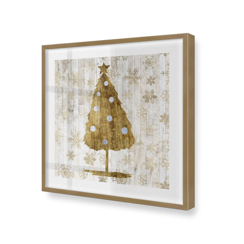 Impression d'arbre de Noël rustique doré, H 13,75 po x l 13,75 po, Cadre simple en or brossé, bois massif