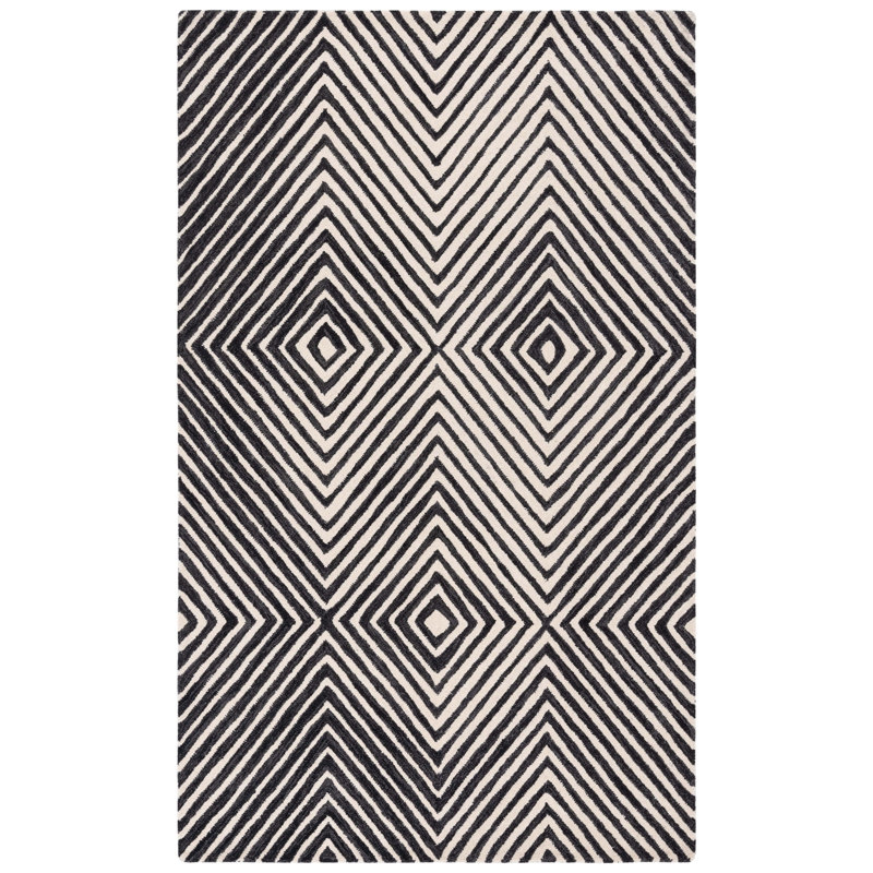 Joahan Geometric Hand Tufted Wool/Cotton Area Rug in Black/Ivory, Rectangle 4' x 6'
