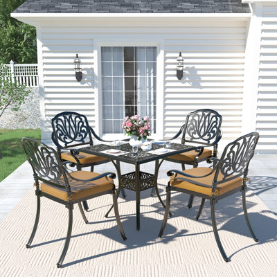 5 Piece Patio Dining Set, Outdoor All-weather Cast Aluminum Dining Table Set, Patio Furniture Set For Backyard Garden Deck, Include 4 Chairs, 4 Cushio -  MEETWARM, CA001-5PCS-CU-WFCJ