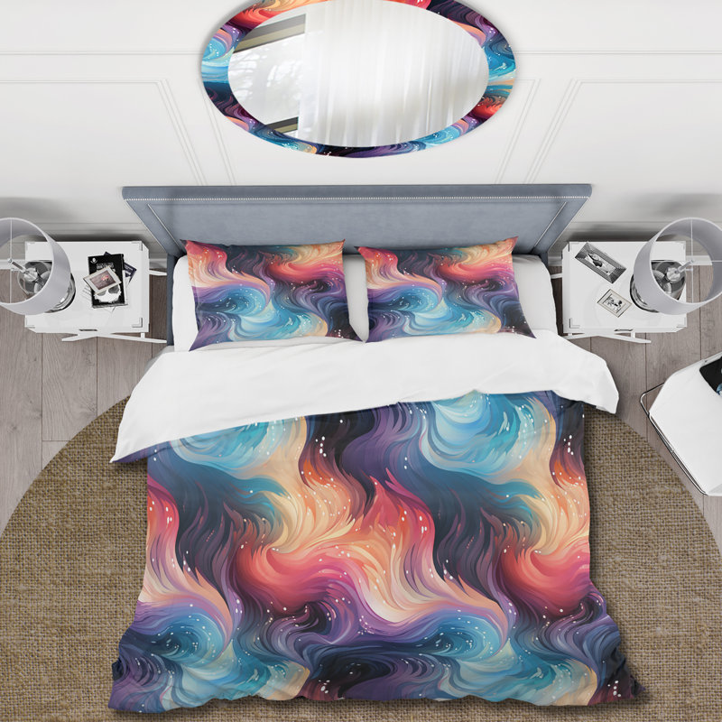 Blue And Purple Celestial Dreams Chevron Pattern Abstract Duvet Cover, King Duvet Cover + 2 King Shams