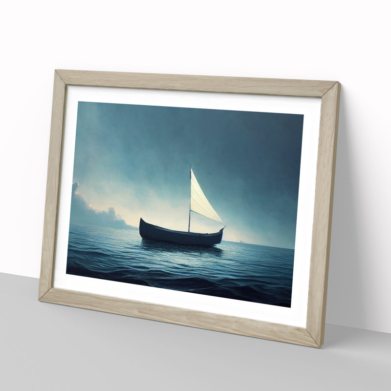 Solo Sailing Boat Vol.2 - Single Picture Frame Print, 25cm H x 34cm W x 2cm D, Oak