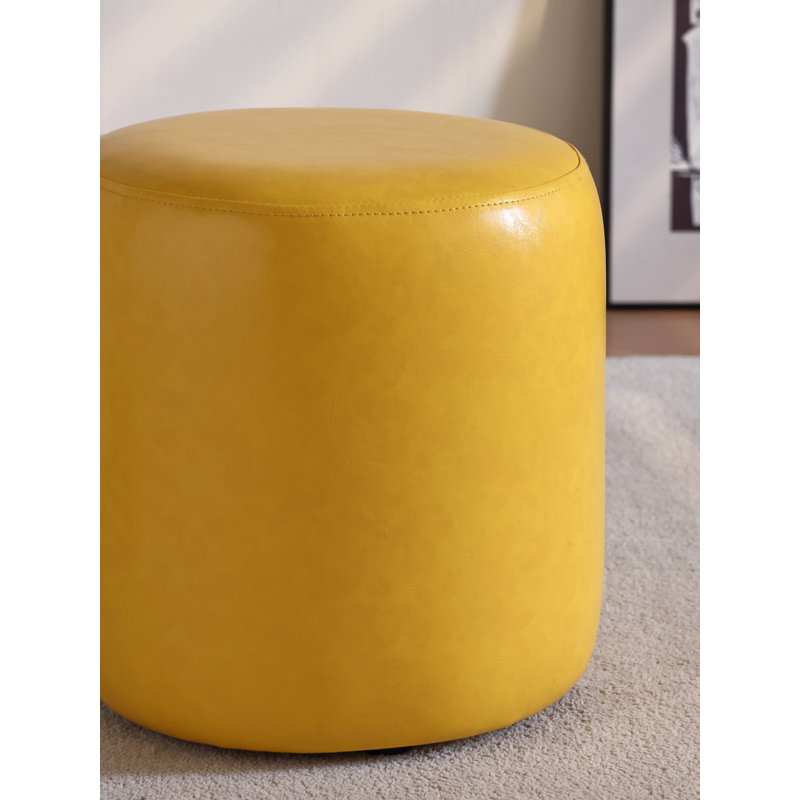 30cm Small Round Faux Leather Upholstered Ottoman, Yellow