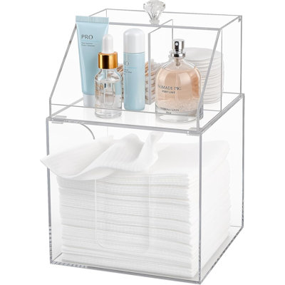 Disposable Facial Towels Storage Double Layer Acrylic Box Clear  Face Towelettes Holder with Clean Skin Club Clean Towel XL Cotton Pads Container Qt