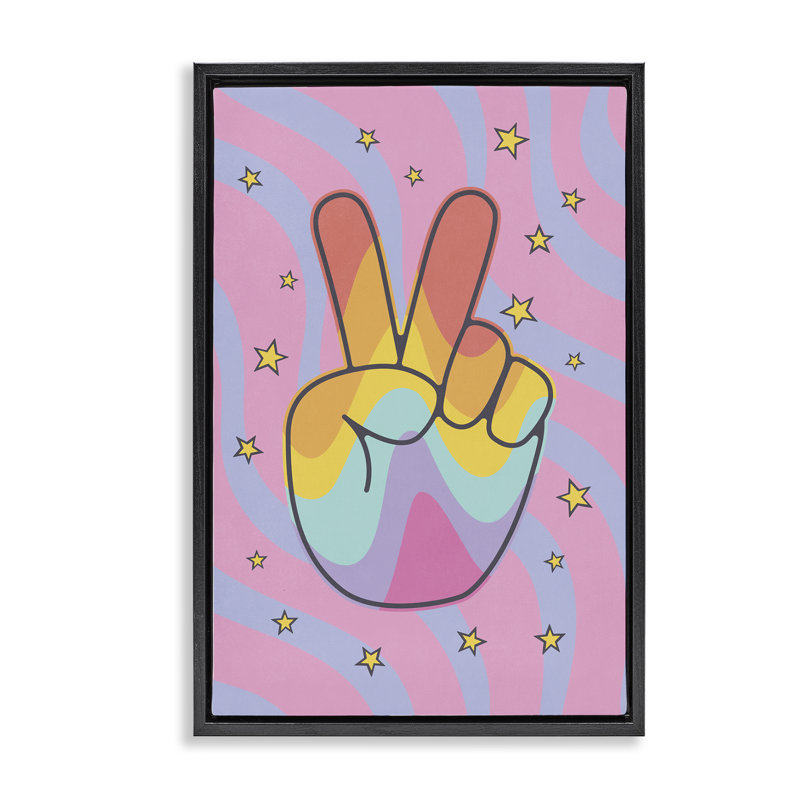 «Groovy Peace» par Nataly White, Cadre flottant noir de jais, H 25 po x l 17 po