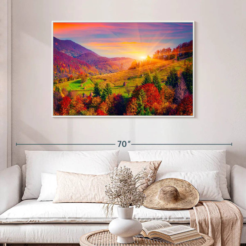 Mountain Autumn Sunrise, 46" X 31", Floating Frame White