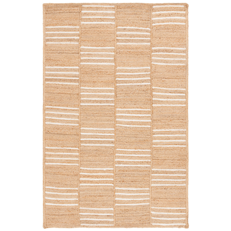 Esmarie Striped Handmade Flatweave Jute/Sisal Area Rug in Natural/Ivory, Rectangle 3' x 5'