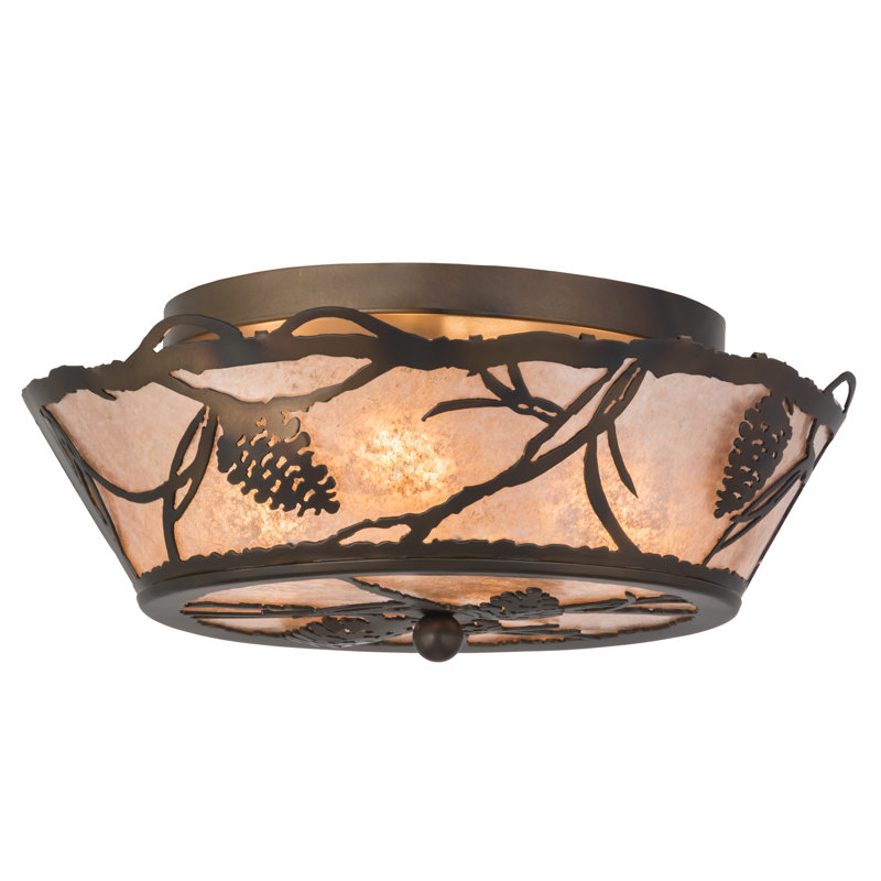 2 - Light Semi Flush Mount, Silver Mica, Dark Burnished Antique Copper, 6.5" H x 16" W x 16" D