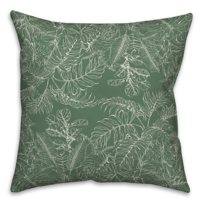 Housse et insert de coussin carré d'extérieur Botanical Sketch 4, Vert, 16 po x 16 po