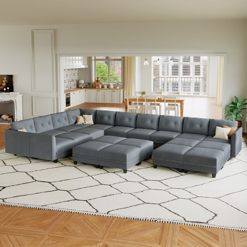 Zendajas Upholstered U-Shaped Sectional Reversible, Gray Polyester Blend