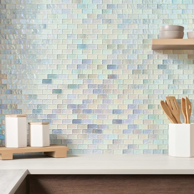 Splash 1X2 Polished Glass Mosaic Tile, Glacier White