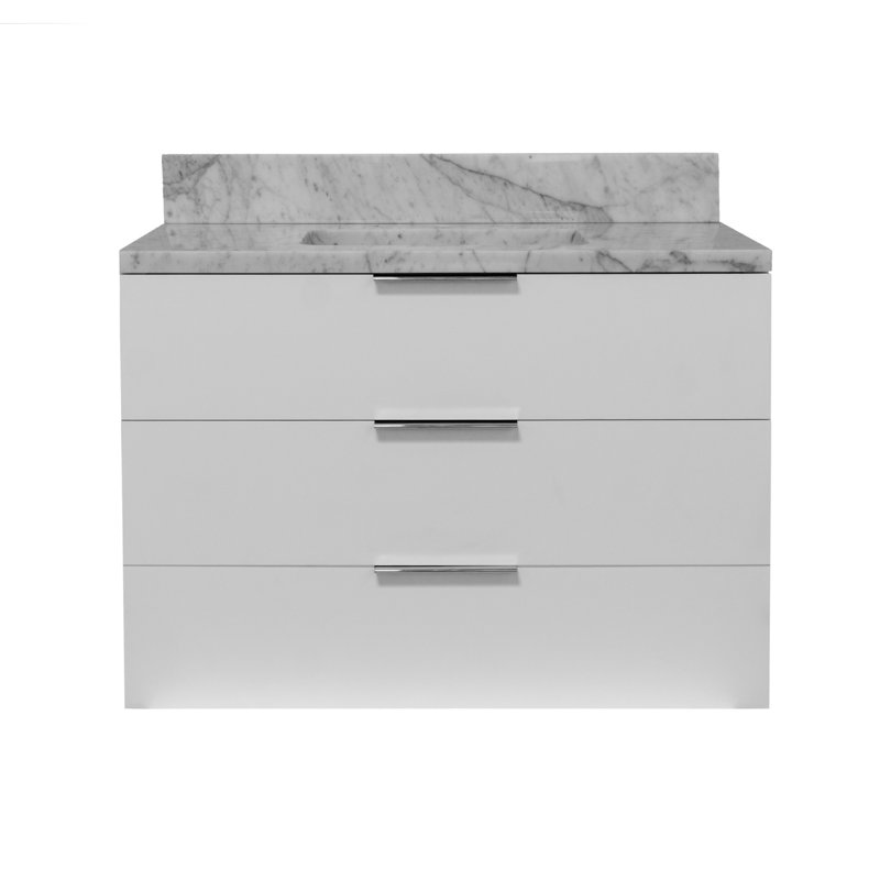 Mitchell 36'' Single Bathroom Vanity with Top, Carrara Marble, White