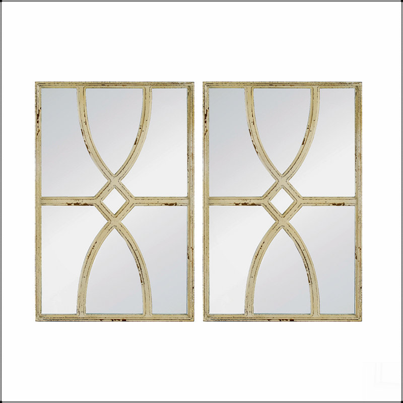 Rectangular Wooden Wall Mirrors with Distressed White Frame, White