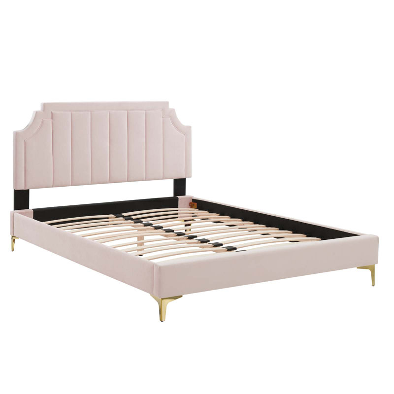 Sienna Performance Velvet Platform Bed, Pink, Twin
