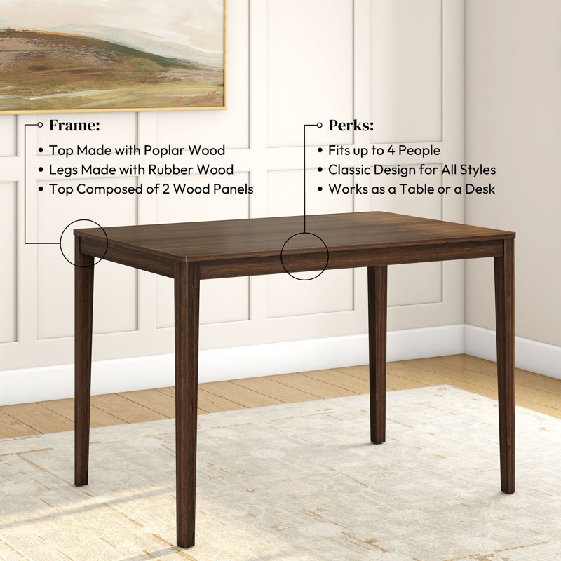 Table de salle à manger rectangulaire Crew, Noyer, 30"H x 43.5"L x 29.5"W