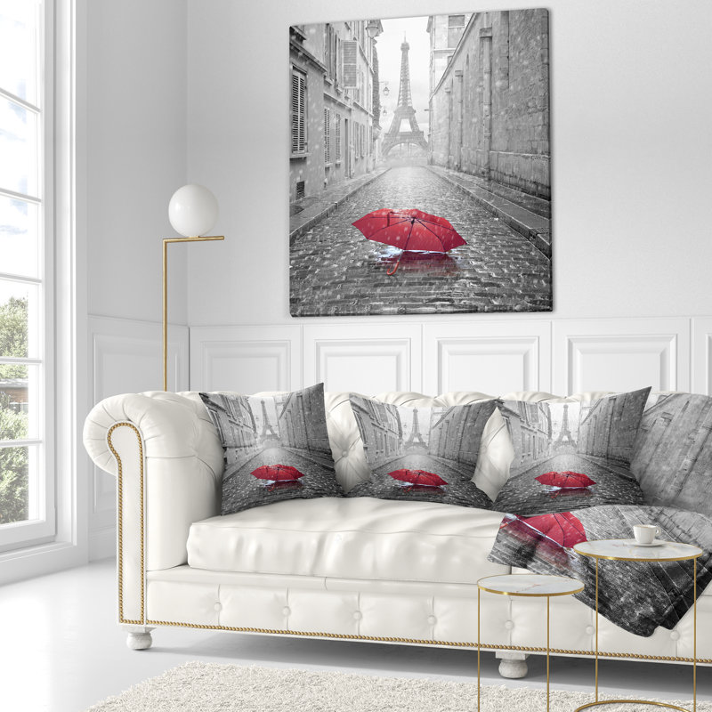 Coussin imprimé Eiffel vue de la rue Paris - paysage urbain, 18 po x 18 po, Coussin décoratif