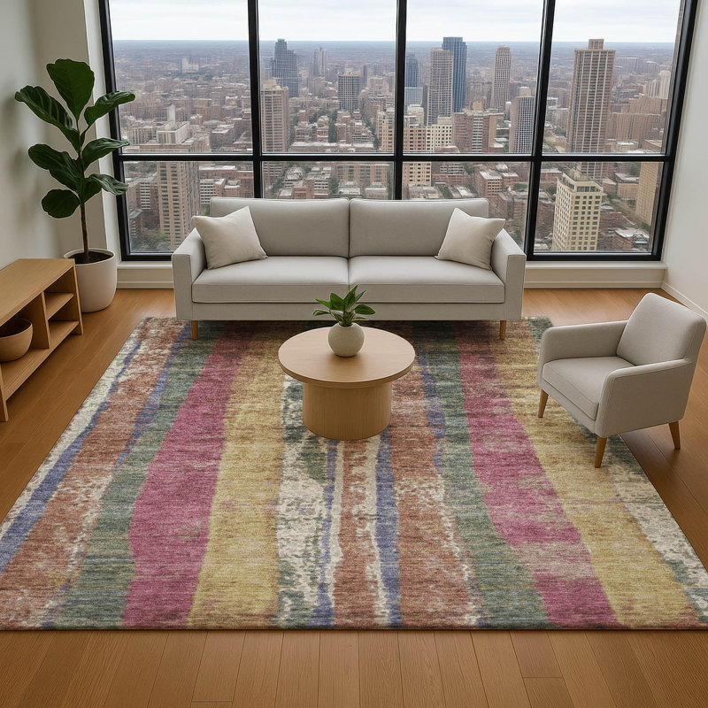 Premium Machine Washable Mayfield AMF1910 Stripes Rug, Rectangle 10' x 14'