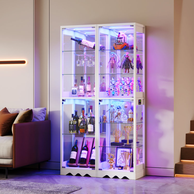 6-Tier Display Cabinet with Human Body Sensor RGB Lights, White