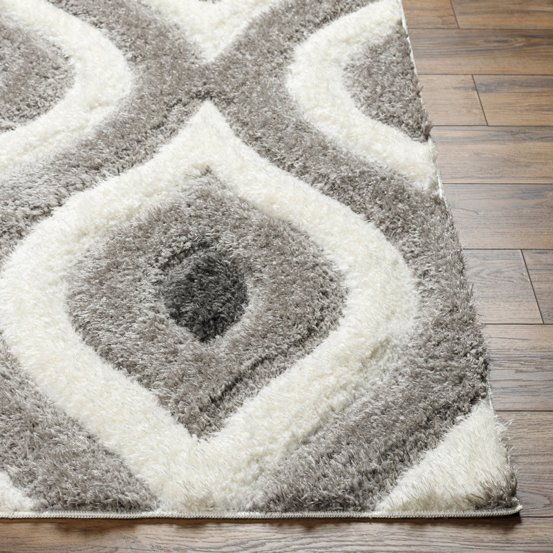Braycen Geometric Machine Woven Polyester Area Rug in Gray/Beige, Rectangle 5'3" x 7'