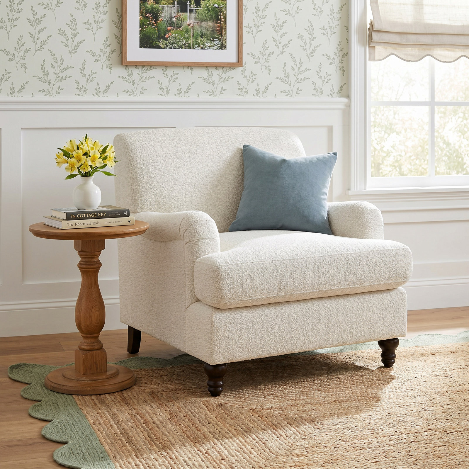Walters Tight Back Chair, Davis Pearl Performance Bouclé