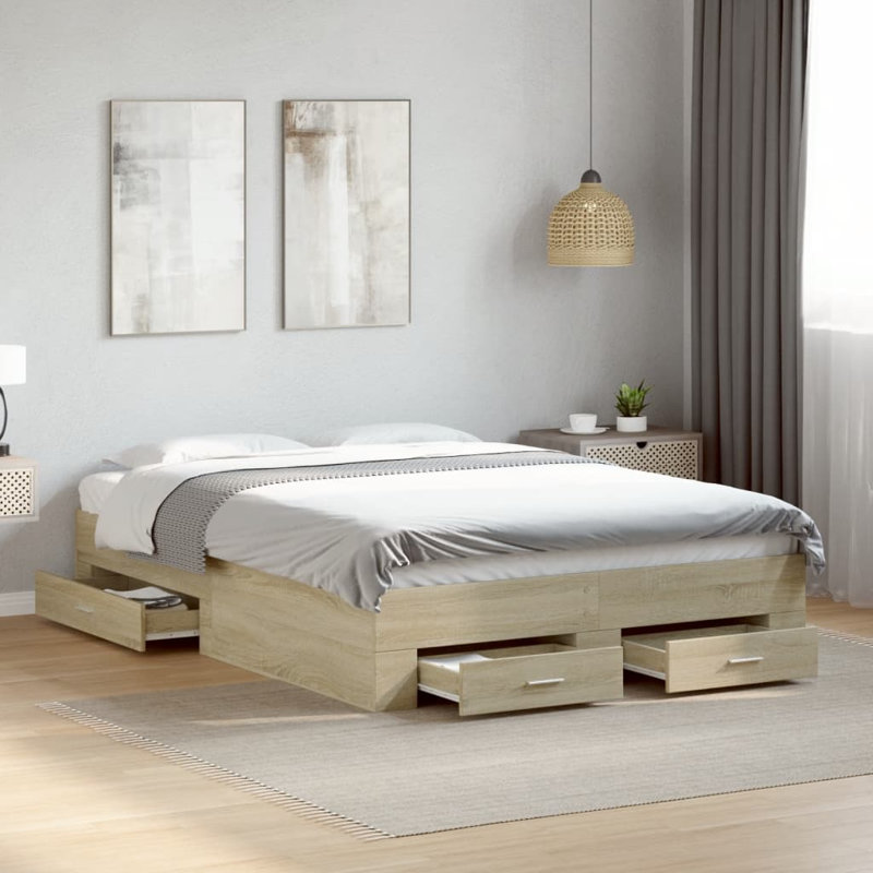 Yamna Engineered Wood Bed Frame, DE Size - 140 x 190 cm, Sonoma Oak