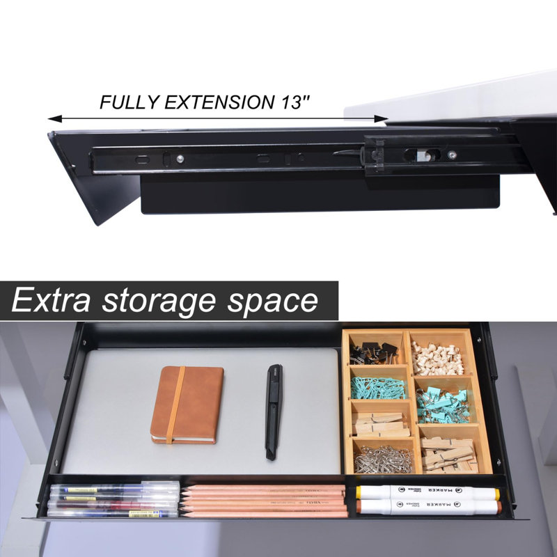 Large Under Desk Mounted Sliding Drawer With Bamboo Tray And 60 Degree Tilt Panel To Pull Out, 22'' Long & 13'' Deep Large Storage Organizer For Sit Stand Workstation