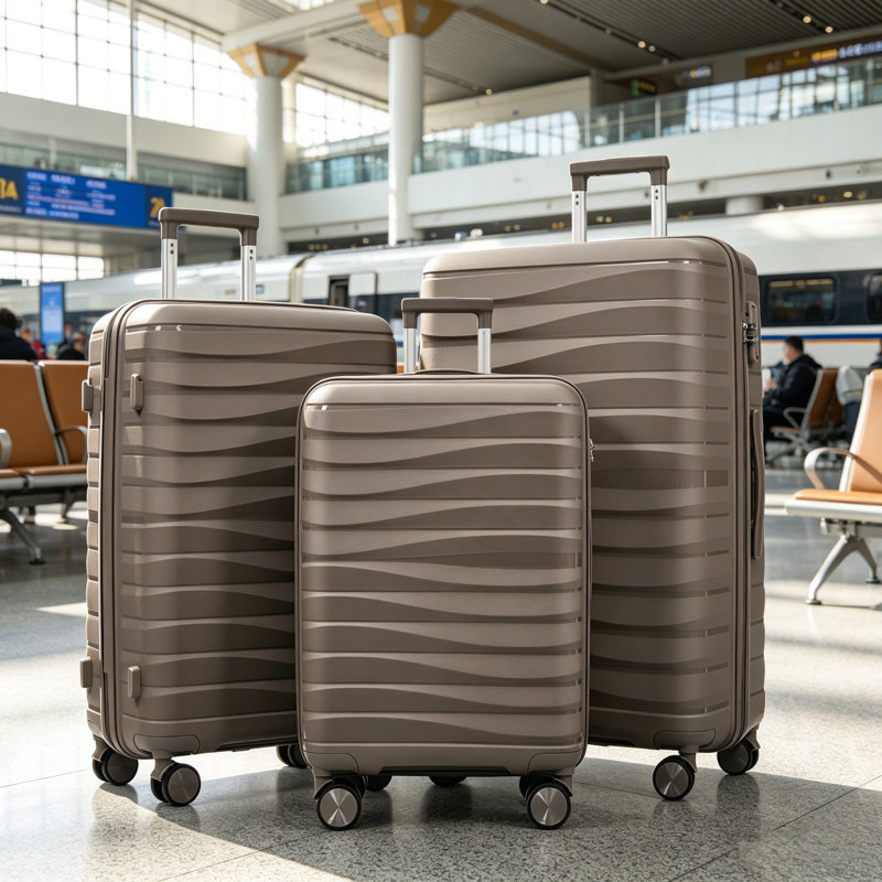 Ensemble de valise rigide à roulettes 3 pièces de qualité supérieure avec verrou TSA, Marron clair