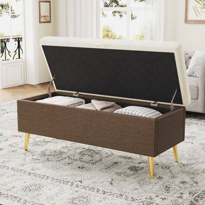 Banc avec repose-pieds de rangement moderne, banc de chambre rembourré et repose-pieds de rangement pour entrée, banc de repose-pieds capitonné pour le salon, la chambre à coucher et le vestibule, beige
