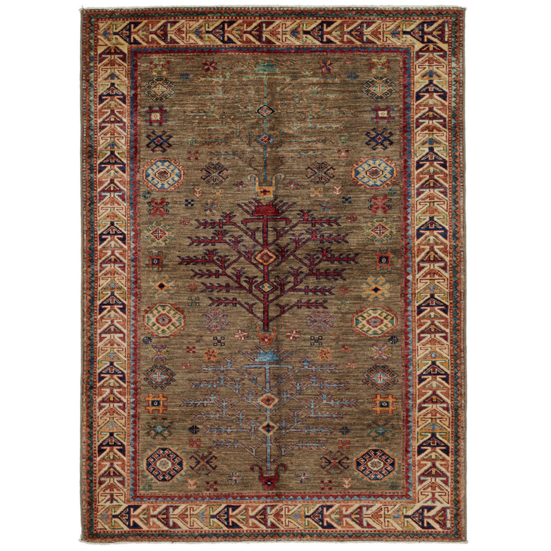 Tapis tribal brun et ivoire 4 x 6 Kazak