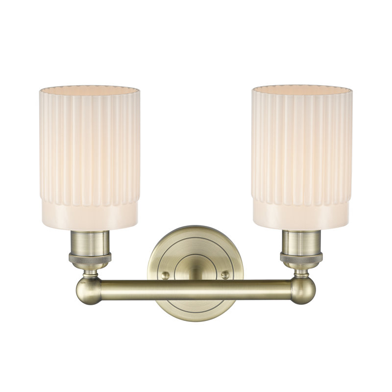 Kamena 13.5" W 2-Light Dimmable Vanity Light, Antique Brass, Matte White