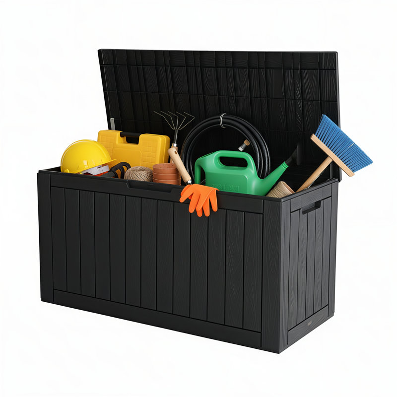 Boîte de rangement en résine 120 gallons - Rangement extérieur verrouillable et imperméable, Noir