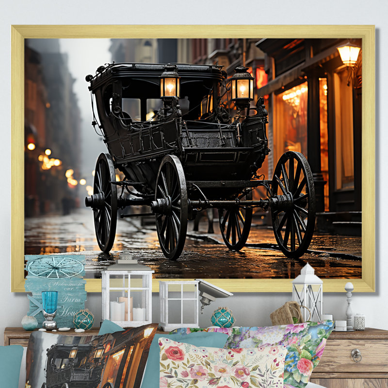 «A Romantic Ghotic Old Cart», reproduction sur toile, Cadre doré simple, H 24 po x l 32 po x P 1 po