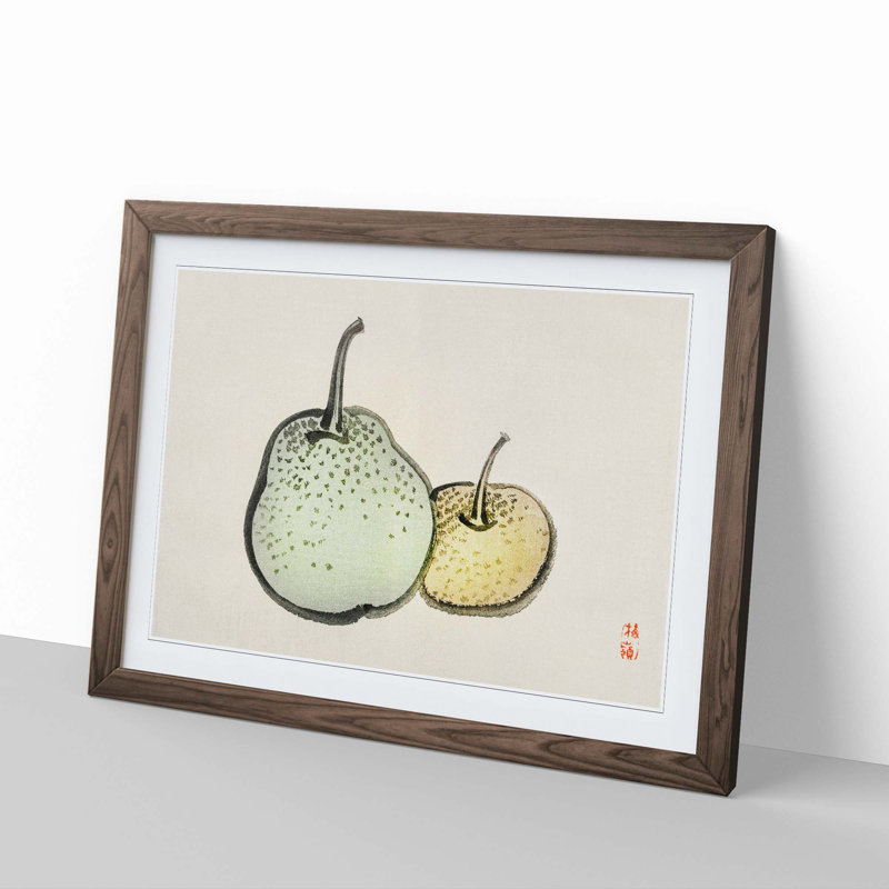 Asian Pears by Kono Bairei - Picture Frame Painting Print, Walnut Framed, 62cm H x 87cm W x 2cm D