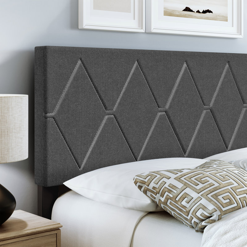 Diamond Linen Upholstered Platform Bed Frame with Adjustable Headboard - Boyd Sleep, Black, Full