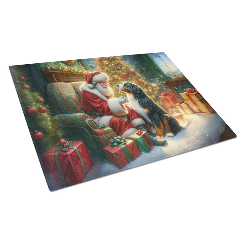 Planche à découper en verre bouvier bernois et père Noël